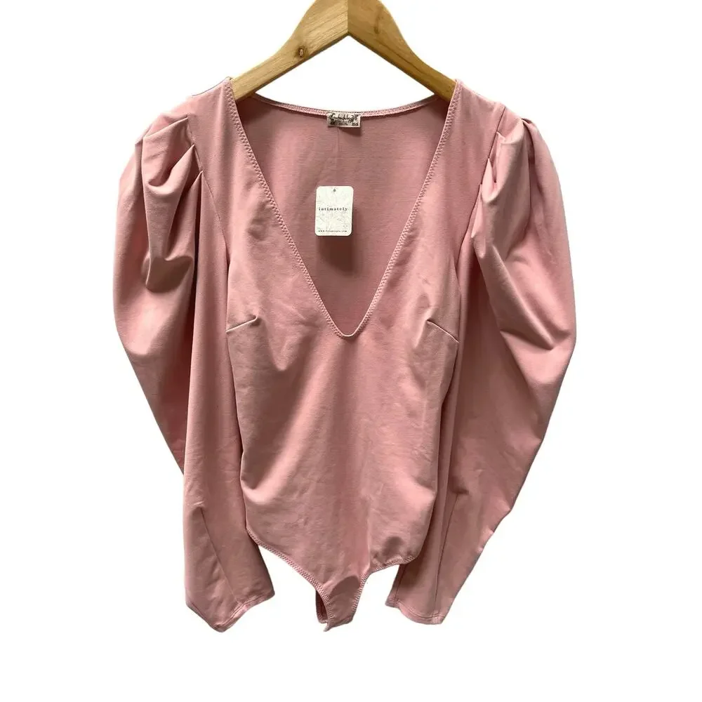 Free People Va Va Voop Long Sleeve Bodysuit in Pink Rose Size S